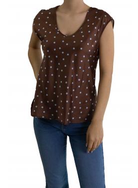 Blusa a V a maniche corte a pois 